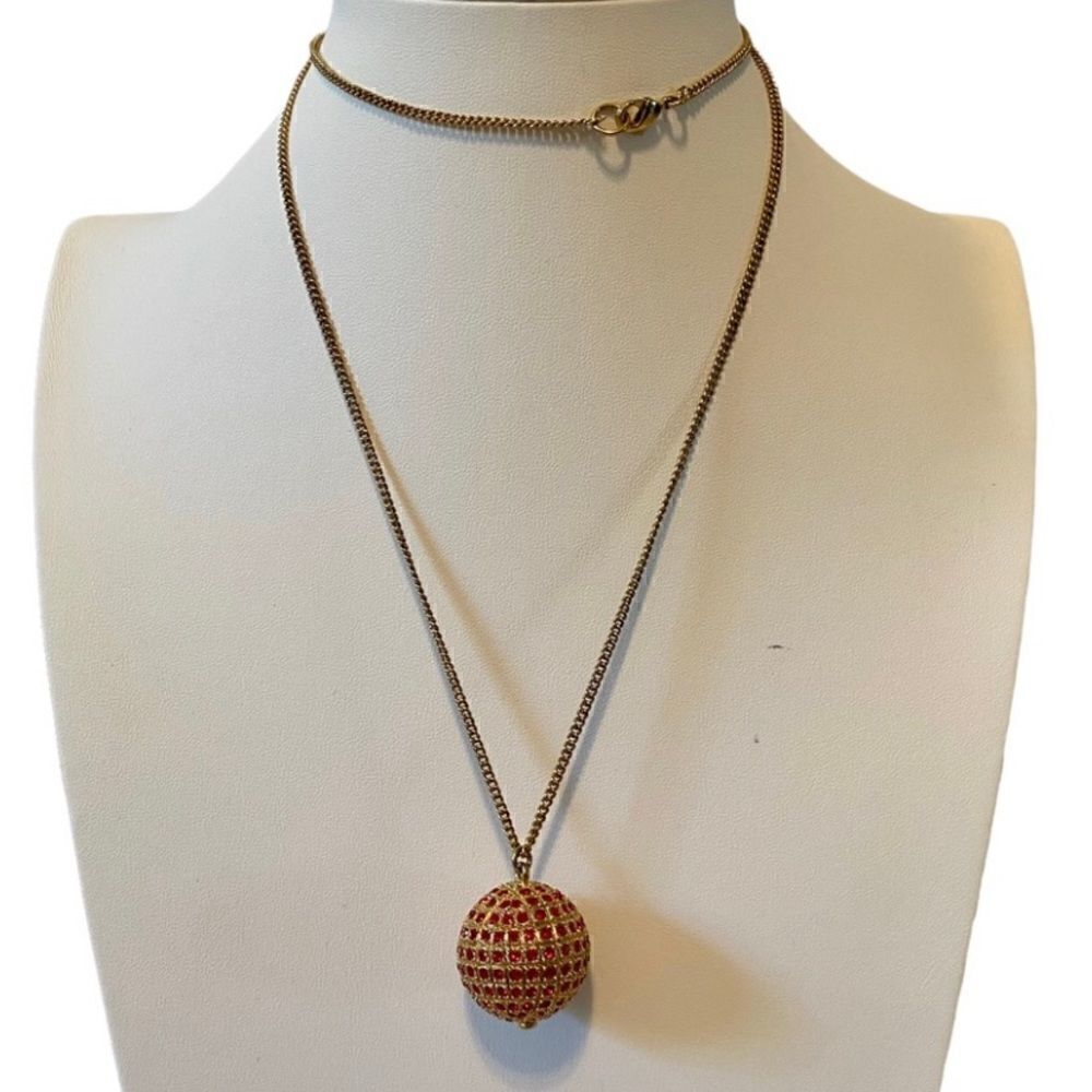 Vintage Sparkling Gorgeous Red & Gold Toned Ball on Gold Toned Chain.
